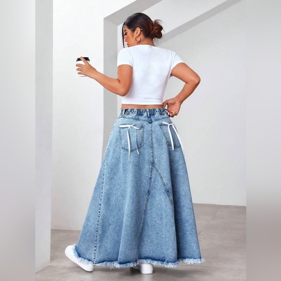 SHEIN Dresses & Skirts - Shein Stylish Blue Denim Maxi Skirt With Bows, Size 0X